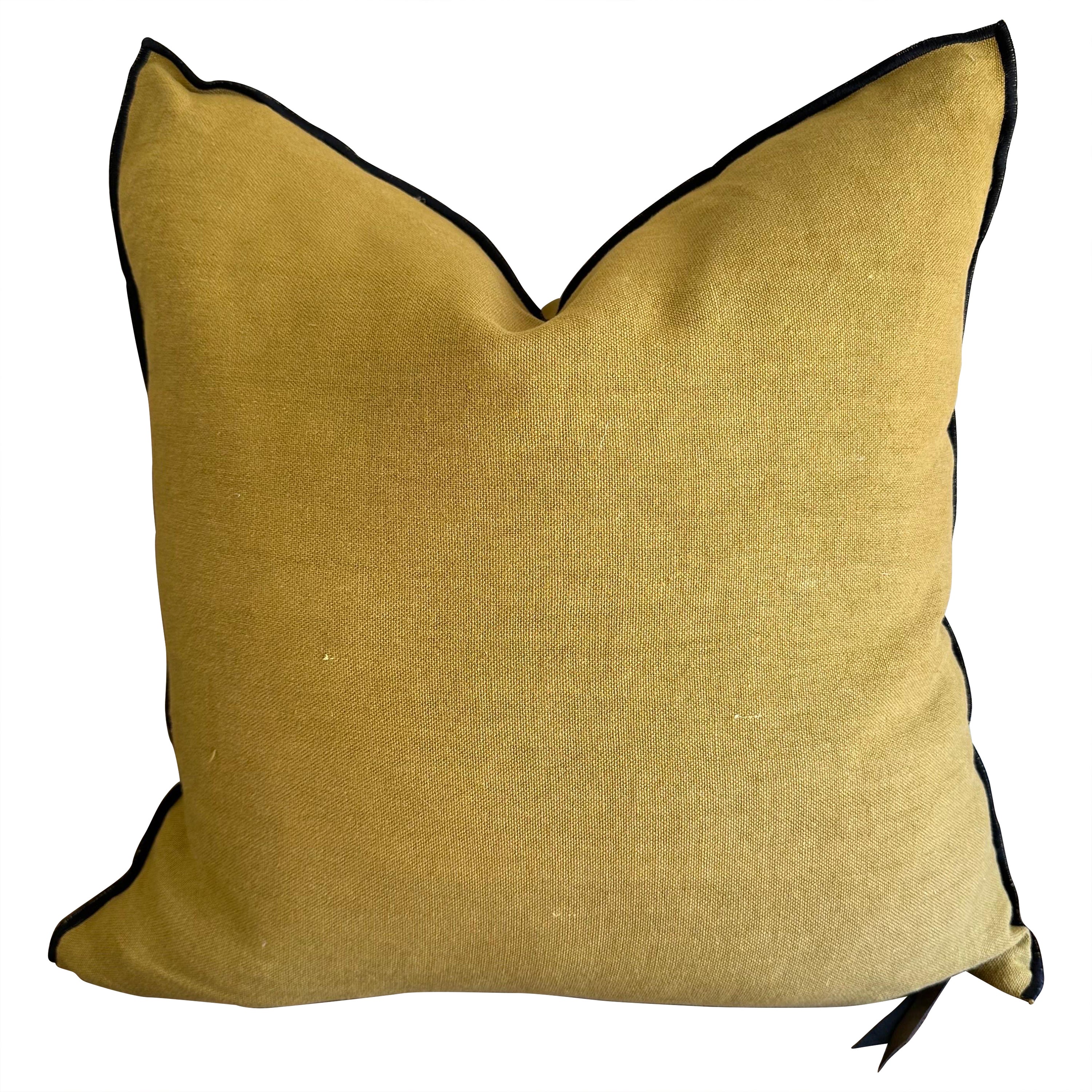 French Stone Washed Linen Accent Pillow For Sale