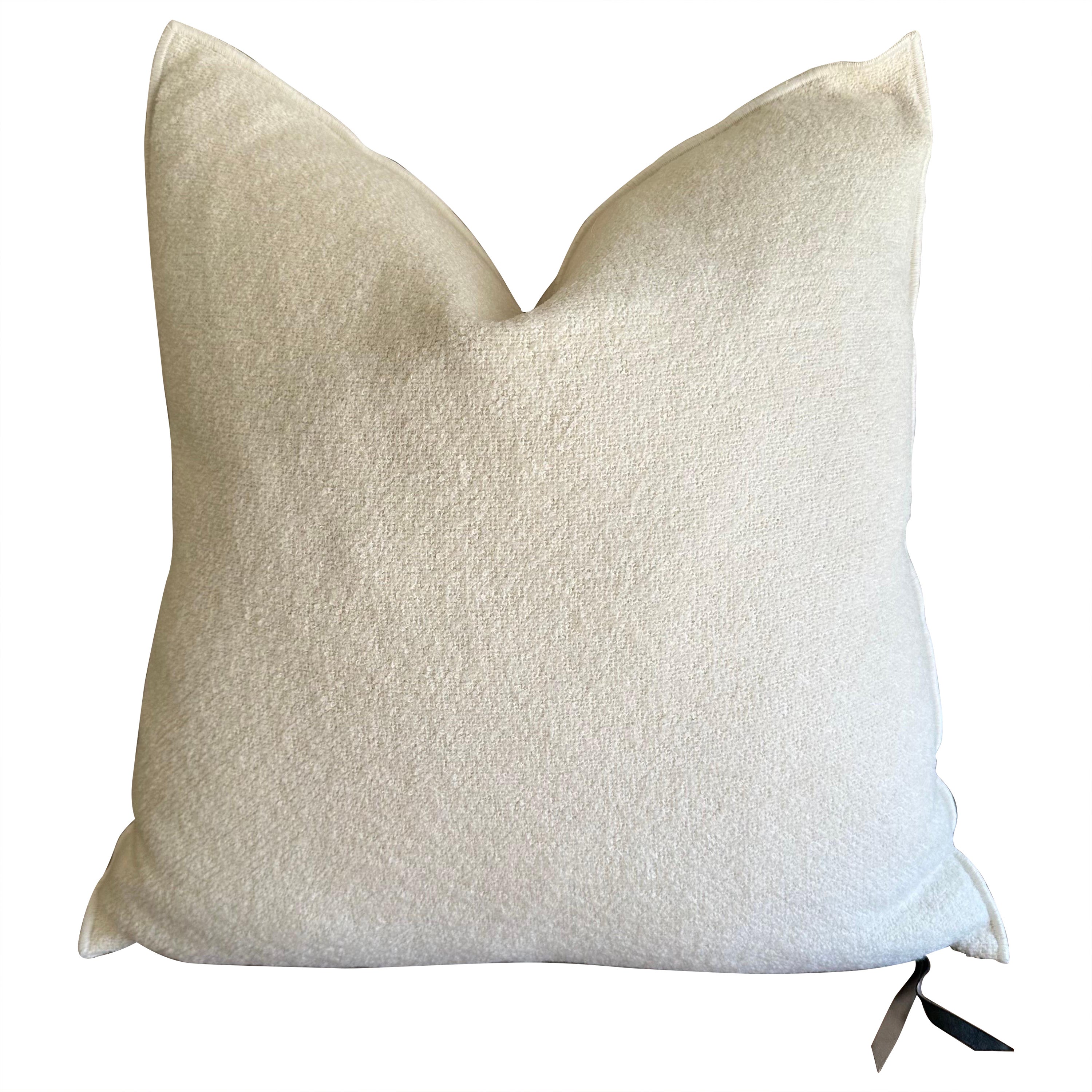 Bouclette French Wool Accent Pillow in Blanc with Down Insert For Sale