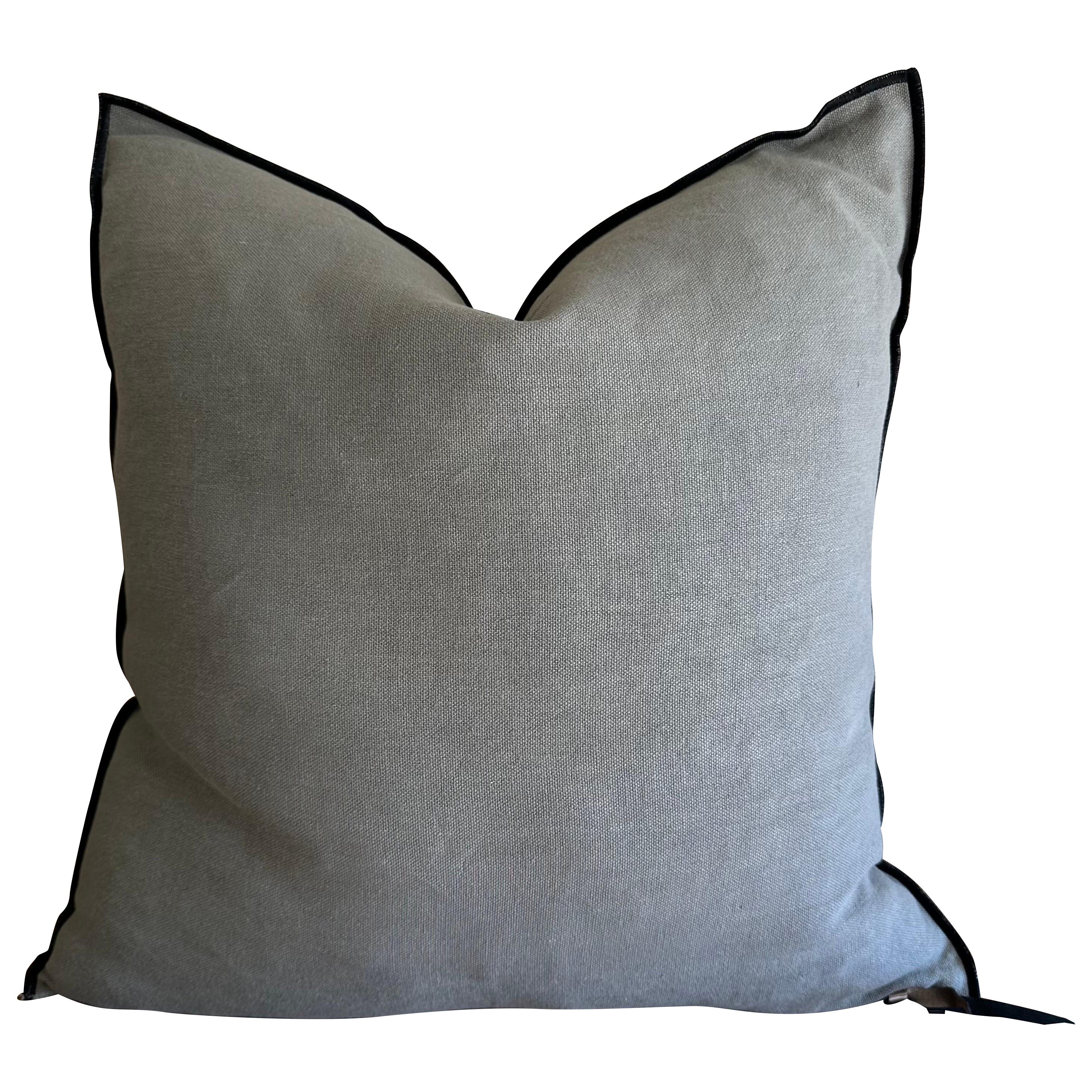French, Stone Washed Linen Accent Pillow in Camouflage with Down Insert For Sale