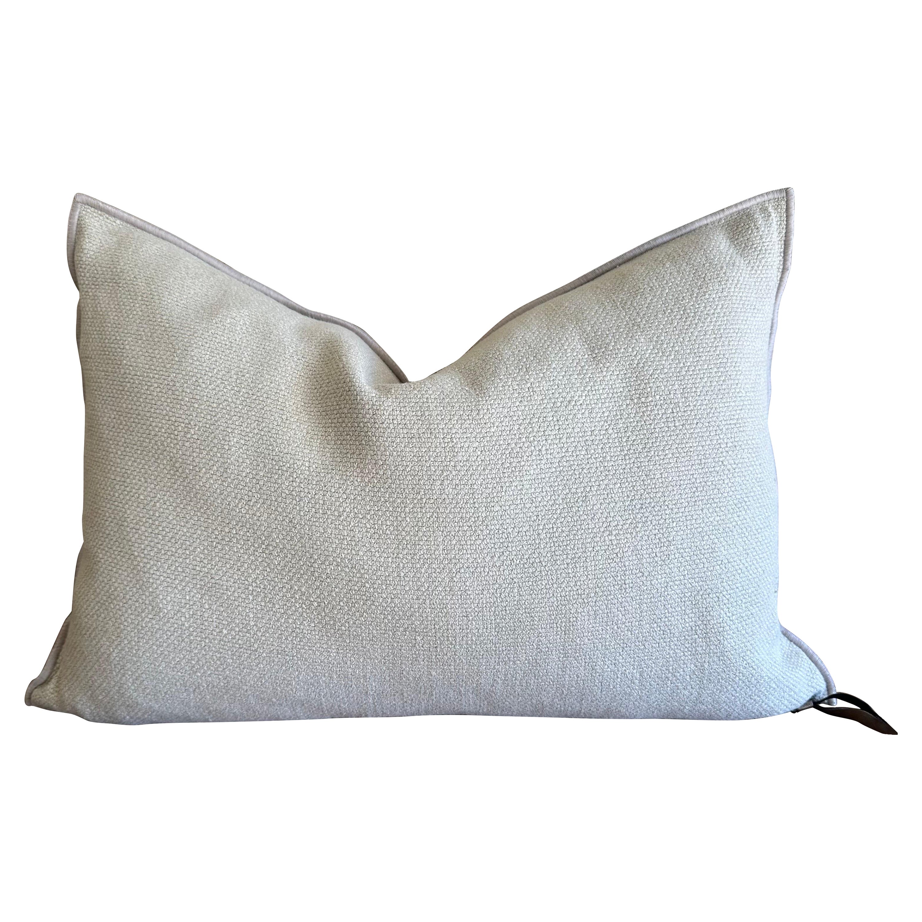 Fromentera French Linen Accent Pillow Ciment with Down Feather Insert For Sale