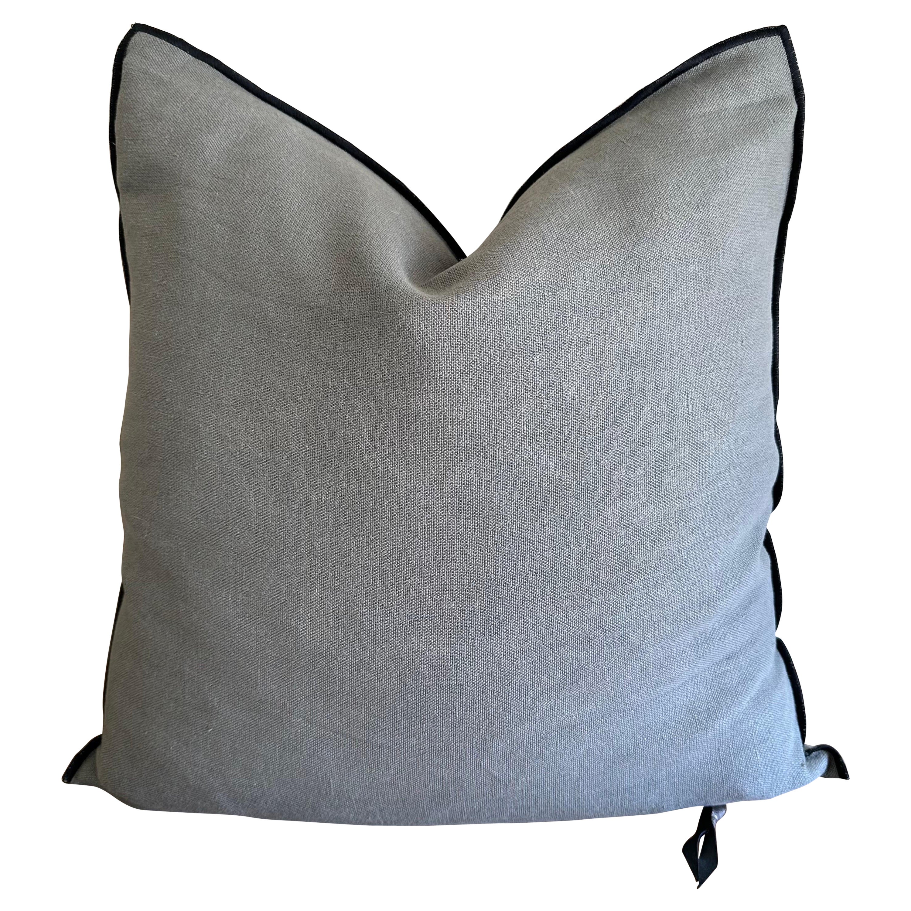 Stone Washed French Linen Accent Pillow in Elephant For Sale