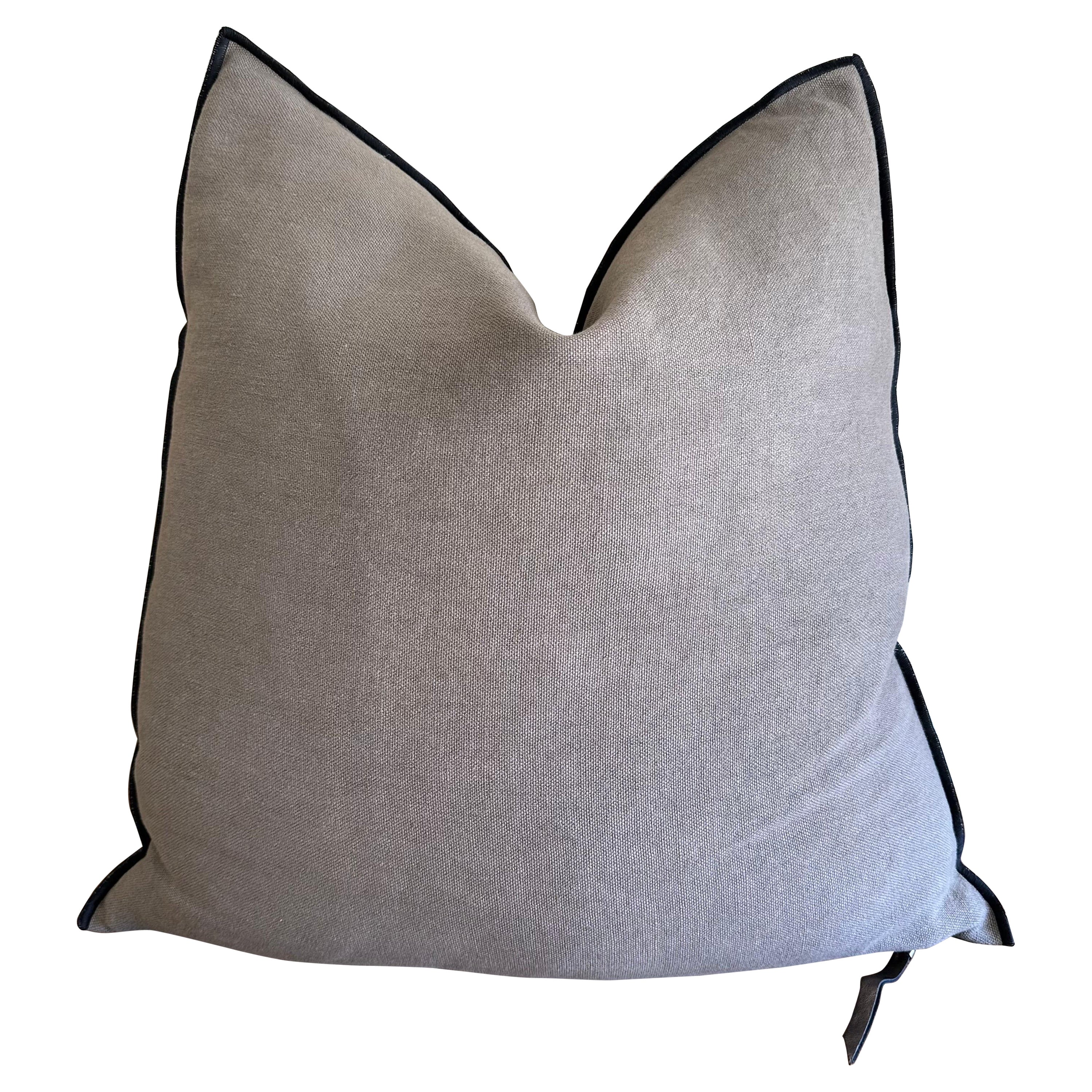 Stone Washed French Linen Accent Pillow in Ecorce For Sale