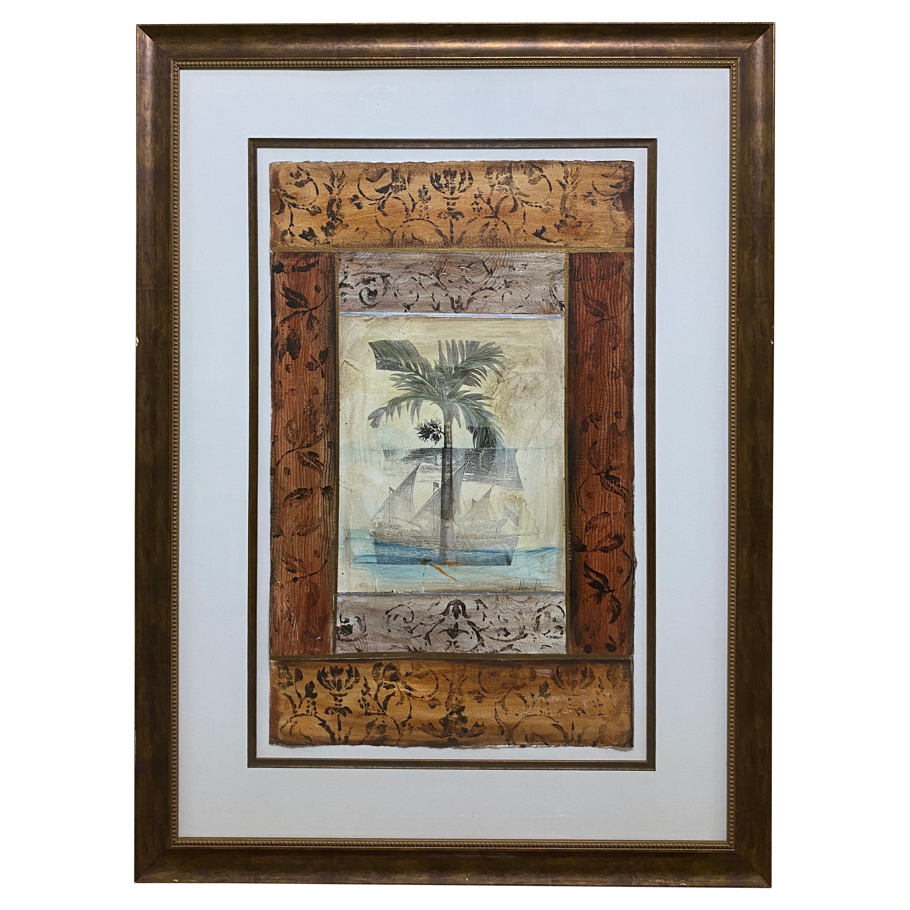 Large Framed Beach Side Palm Tree Art