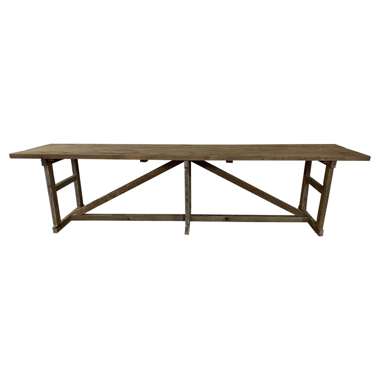 Long Industrial Country Style Work Table or Kitchen Island For Sale