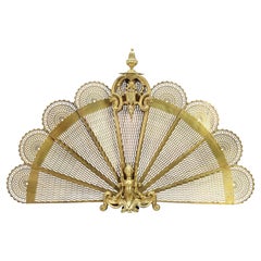 Retro French Brass and Bronze Foldable Peacock Fan Fireplace Screen