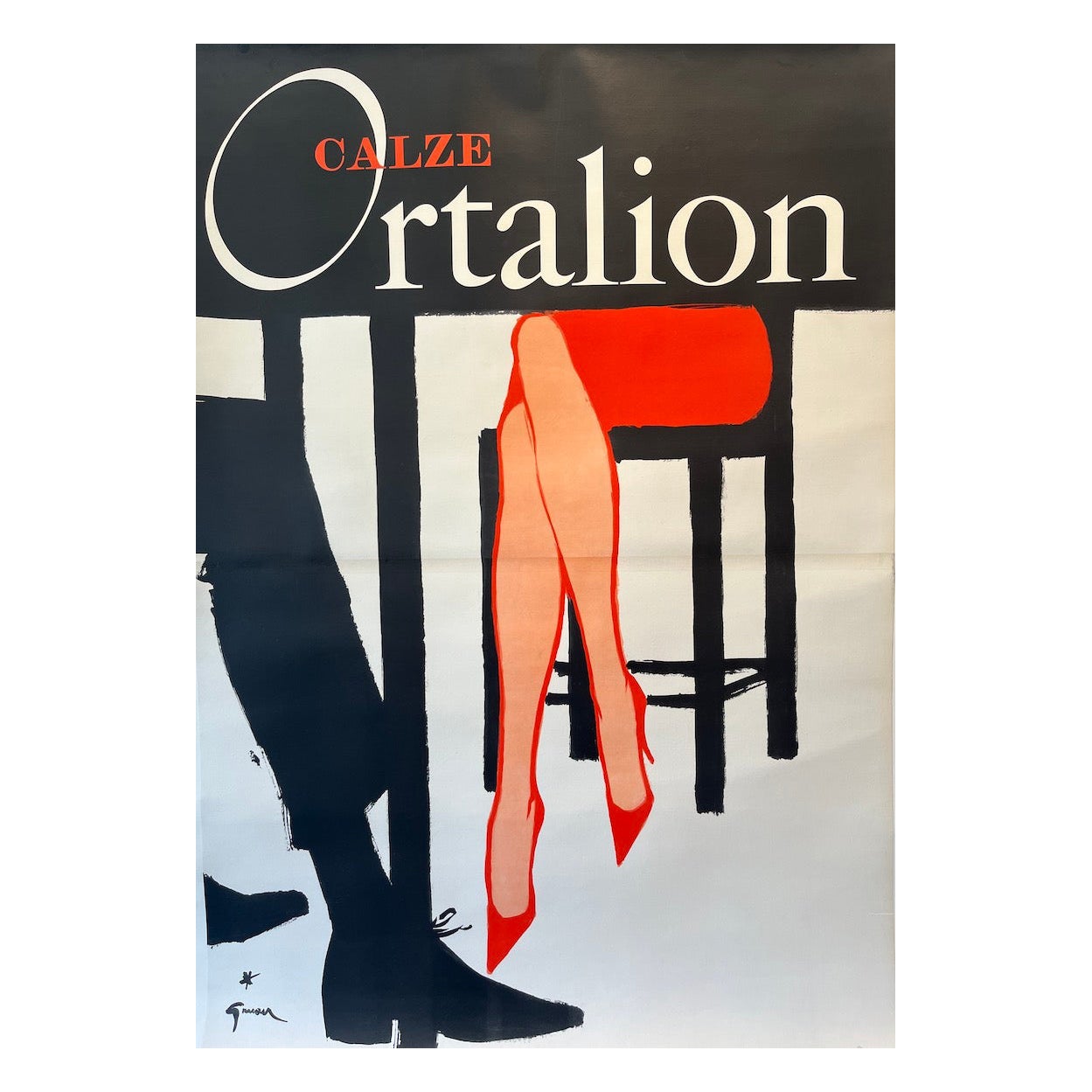 Double Sheet Original Vintage Poster, 'Calze Ortalion' by Rene Gruau, 1970