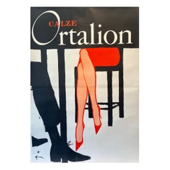 Double Sheet Original Vintage Poster, 'Calze Ortalion' by Rene Gruau, 1970