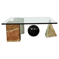 Massimo and Leila Vignelli Style Marble and Glass Coffee / Low Table, Modern