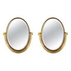 Vintage Pair of Neoclassical Gilded Wood Oval Mirrors