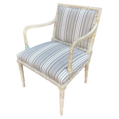 Hollywood Regency Faux Bamboo Scalamandre French Stripe Armchair, 1960s