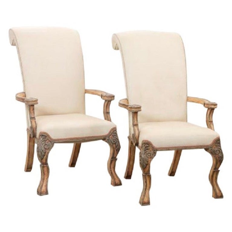 Minton-Spidell 18th C Style Carved Italian Perugia Arm Chairs For Sale