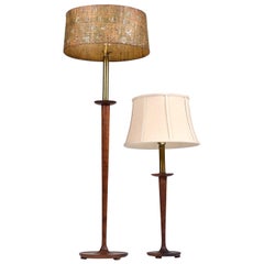 Vintage Danish Modern Walnut Floor Lamp with Matching Table Lamp