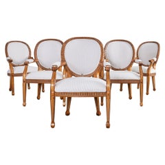 Set of Six Kreiss Peninsula Carved Dining Armchairs