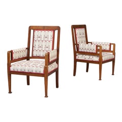 Antique Art Nouveau Oak and Fabric Armchair for Pander Set/2