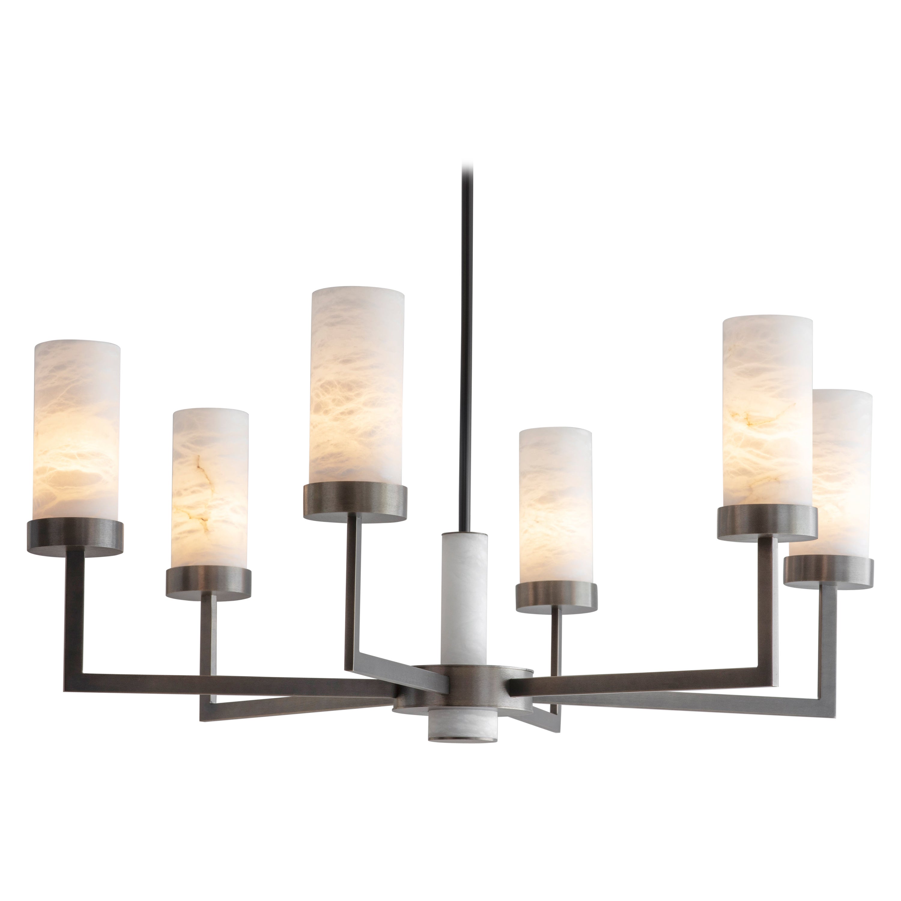Contemporary Bronze Alabaster 6-arm Compass Chandelier by Tigermoth Lighting