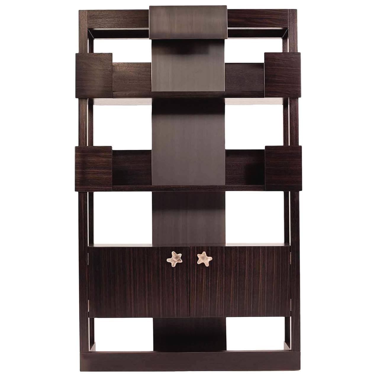Contemporary Chester Bookcase or Shelving Unit in Oak or Walnut with Bronze  For Sale