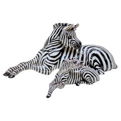 Retro Set of Two Ronzan Ceramic African Zebra's, circa 1950