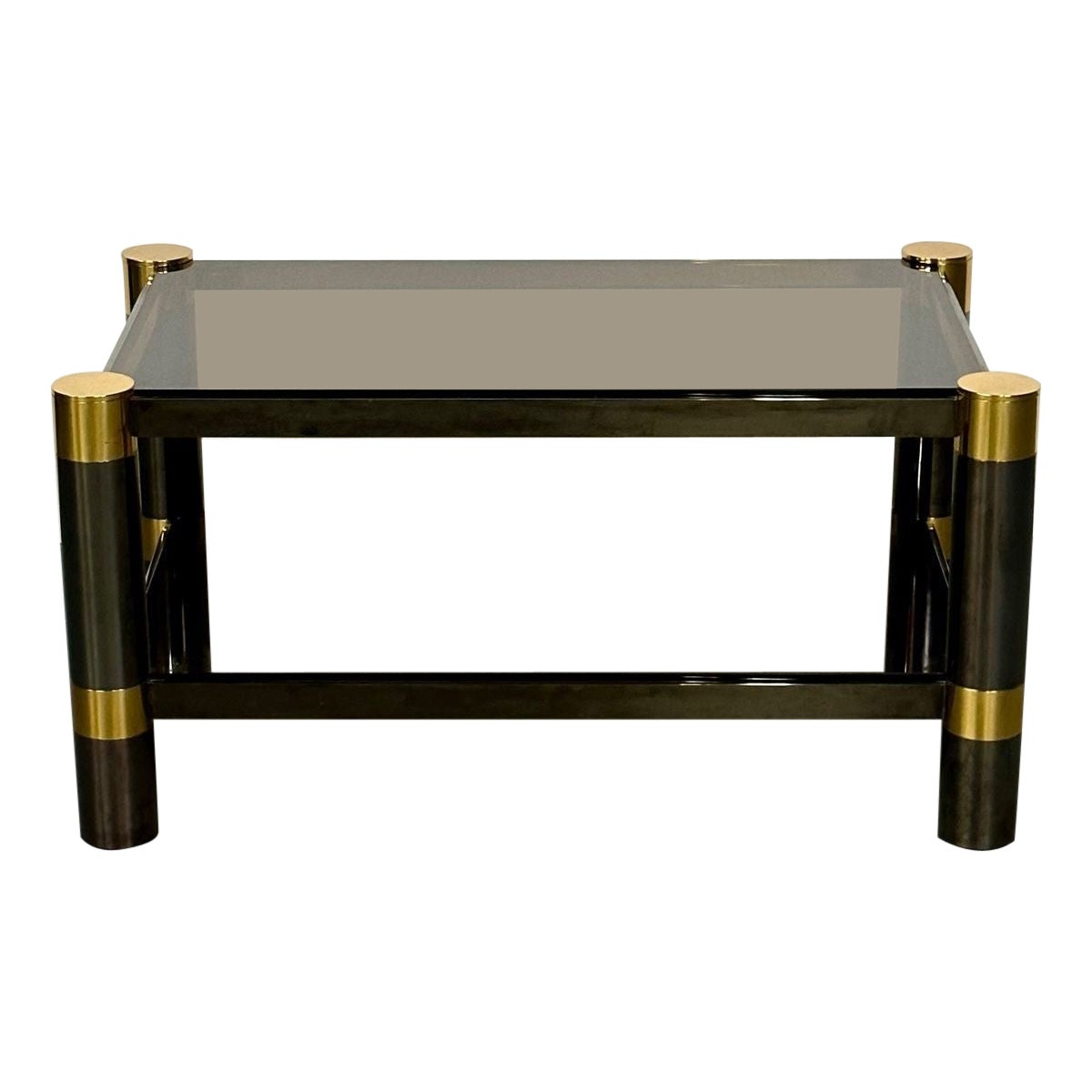Karl Springer Mid-Century Modern Rectangular Coffee Table, Gunmetal, Brass 1970s For Sale