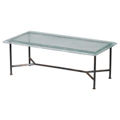Large Dining Table Metal and Glass Slab Artisanal Work