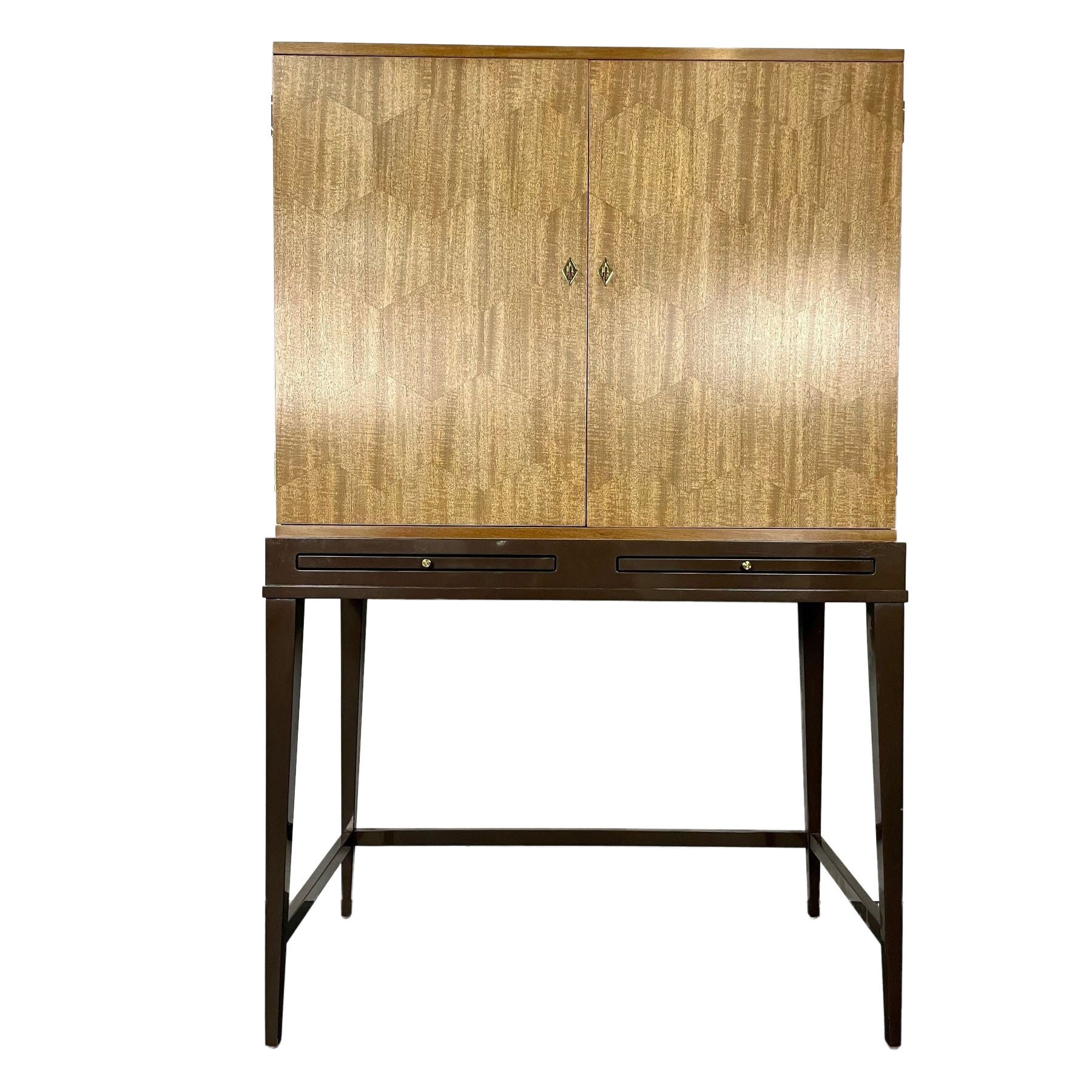 Mid-Century Modern Style Bar Cabinet on Stand, Lacquer, Metal, Brass For Sale