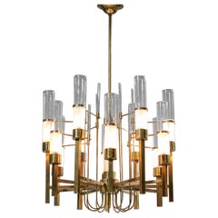 Original Italian Chandelier by Gaetano Sciolari 1960s in Brass and Glass Tubes