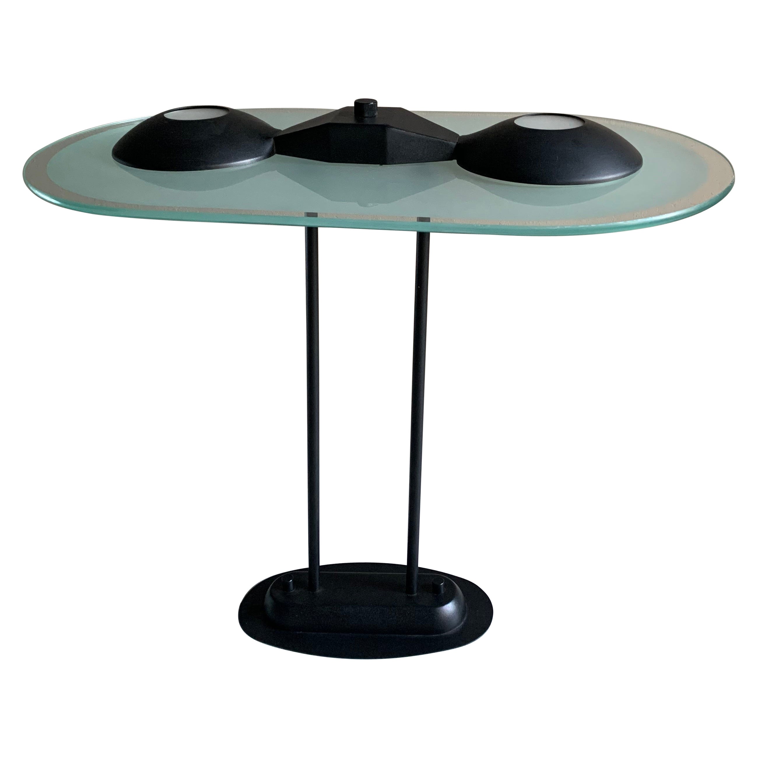 Post Modern Black Metal Glass Ceiling Lamp, Italy, 1990s For Sale