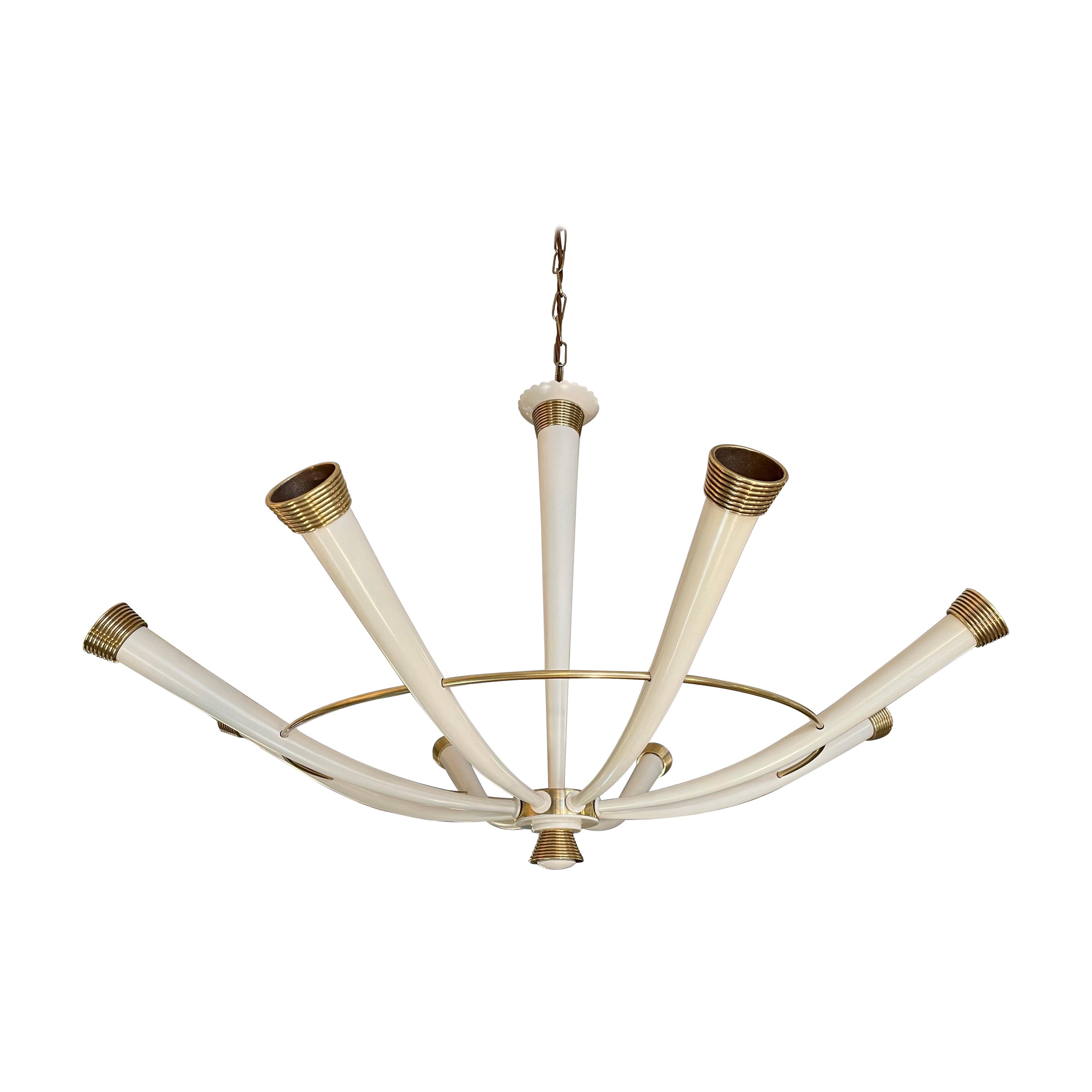 Italian Mid Century Brass Chandelier For Sale