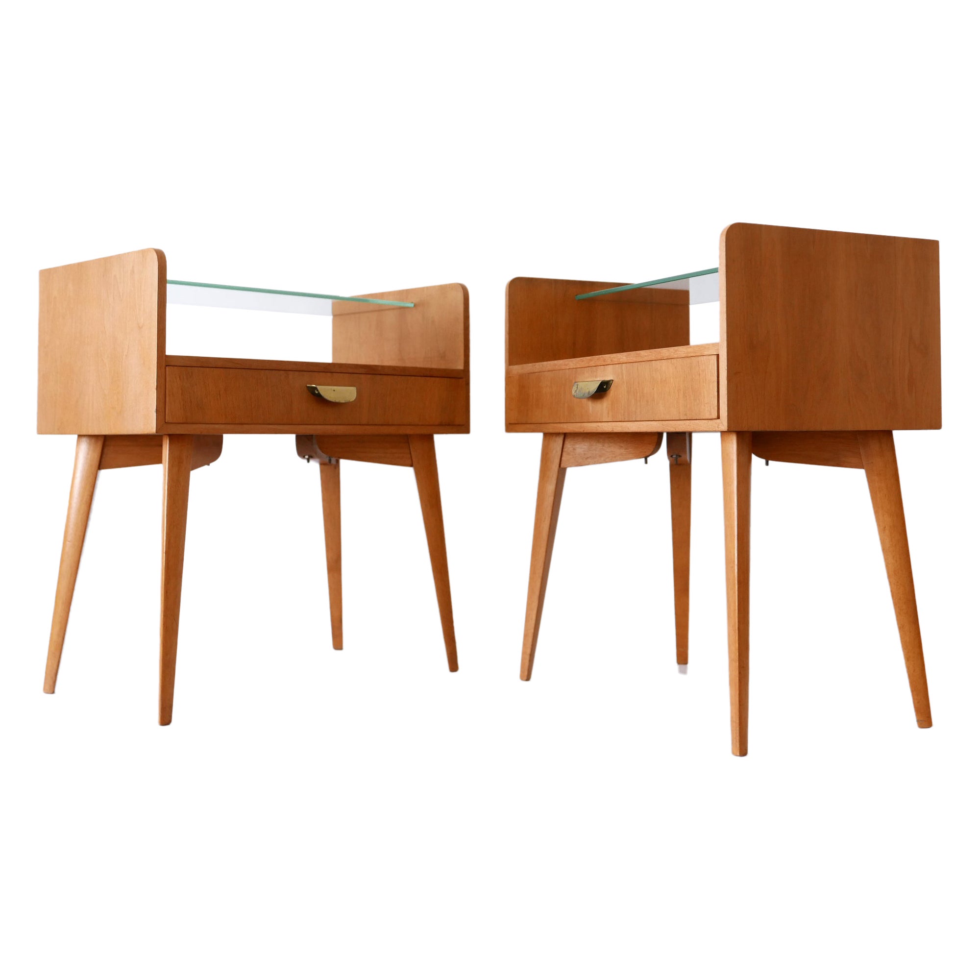 Set of Two Mid Century Modern Walnut Nightstands by WK Möbel Germany 1950s For Sale