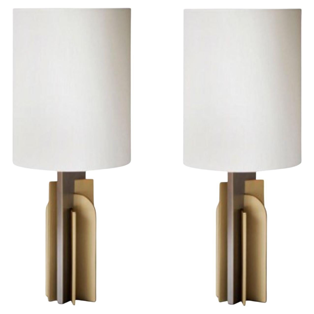 Set of 2 Brass Icon Table Lamps by Square in Circle For Sale