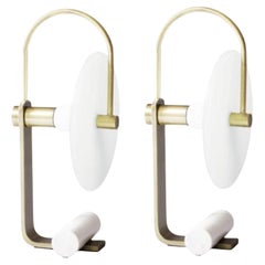 Set of 2 Brass Universe Table Lamps by Square in Circle