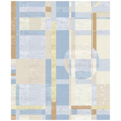 Composition IX, Blue Beige Contemporary Hand Knotted Wool Silk Rug, in Stock