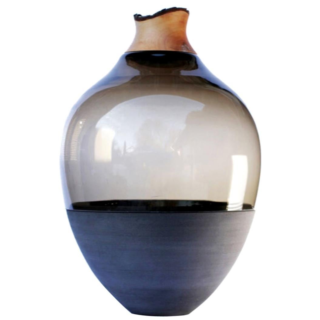 TSV4 Sculpted Grey Blown Glass and Ceramic Vessel, Pia Wüstenberg For Sale