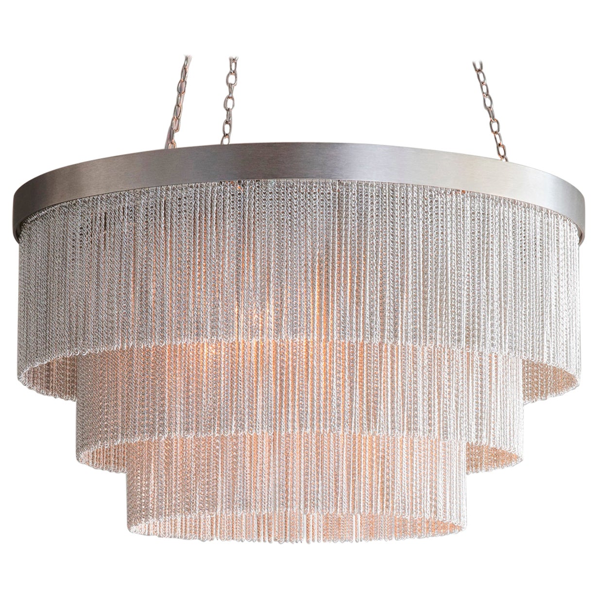 Lustre contemporain de 20 po en nickel plat avec chaîne en argent par Tigermoth Lighting