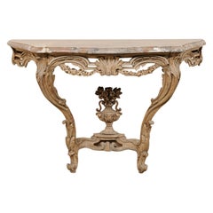 18th C. French Neoclassical Period Console Table w/Orig. Serpentine Marble Top