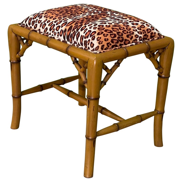 Faux Bamboo Leopard Print Footstool For Sale at 1stDibs