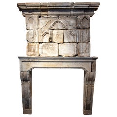 18th Century French Hand-Carved Stone Fireplace in Ashlars