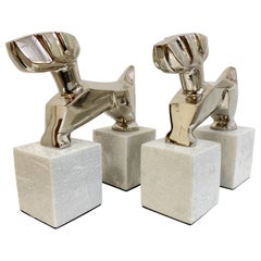 Modernist Art Deco Chrome Terrier Statues in the Manner of Nikolsky