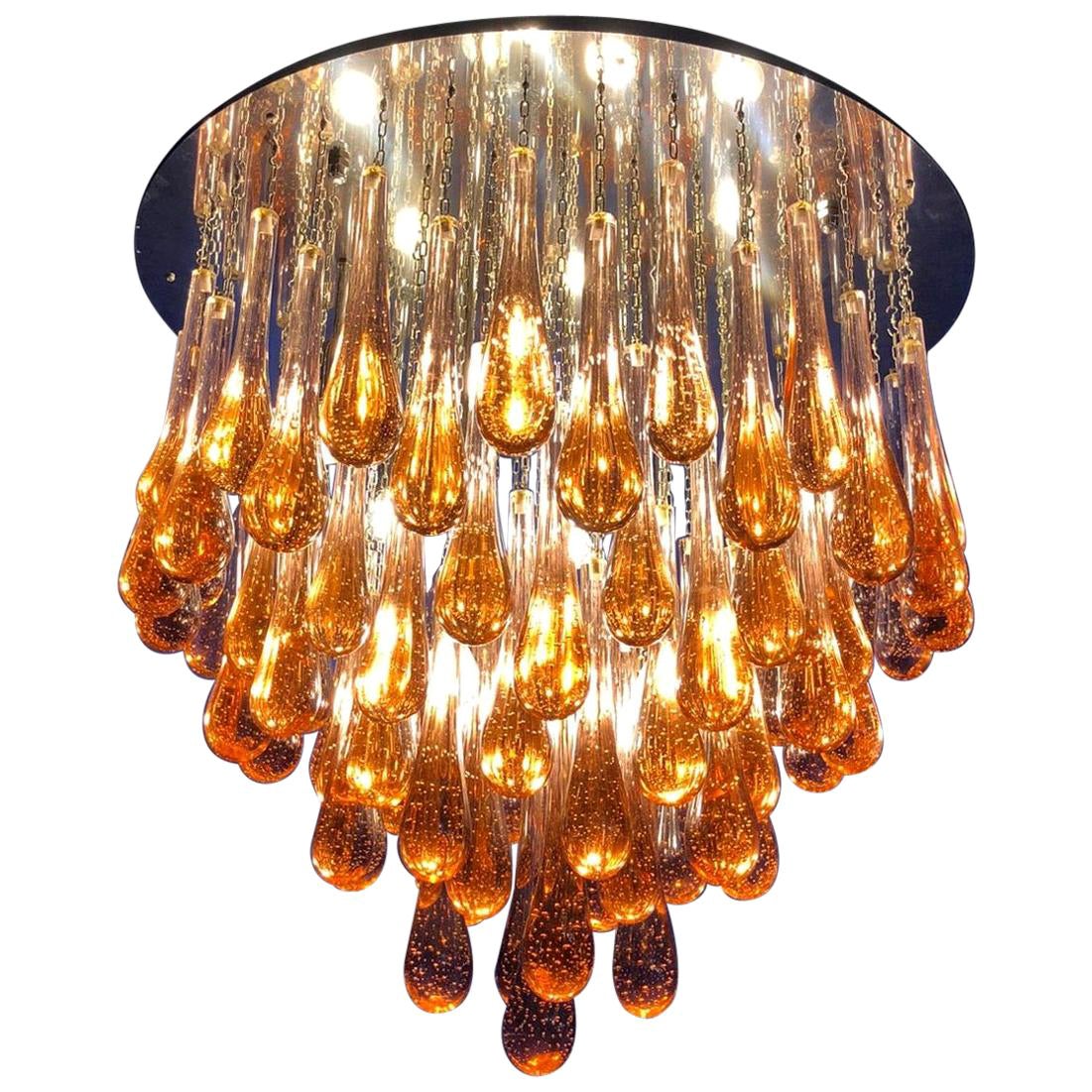 Gold Drop Amazing Murano Glass Chandelier or Flushmount For Sale