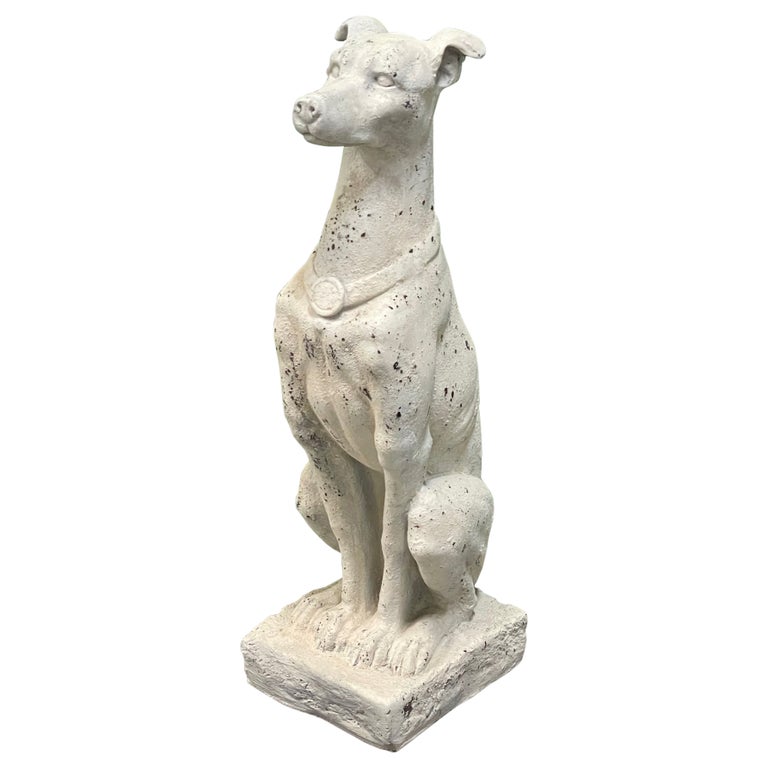 Life Size Plaster Seated Dog Statue For Sale at 1stDibs