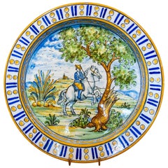 Spanish Hand-Painted Glazed Ceramic Dish with a Horse in a Field