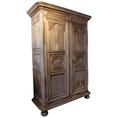 18th Century French Hand-Carved Walnut Wardrobe with Two Doors