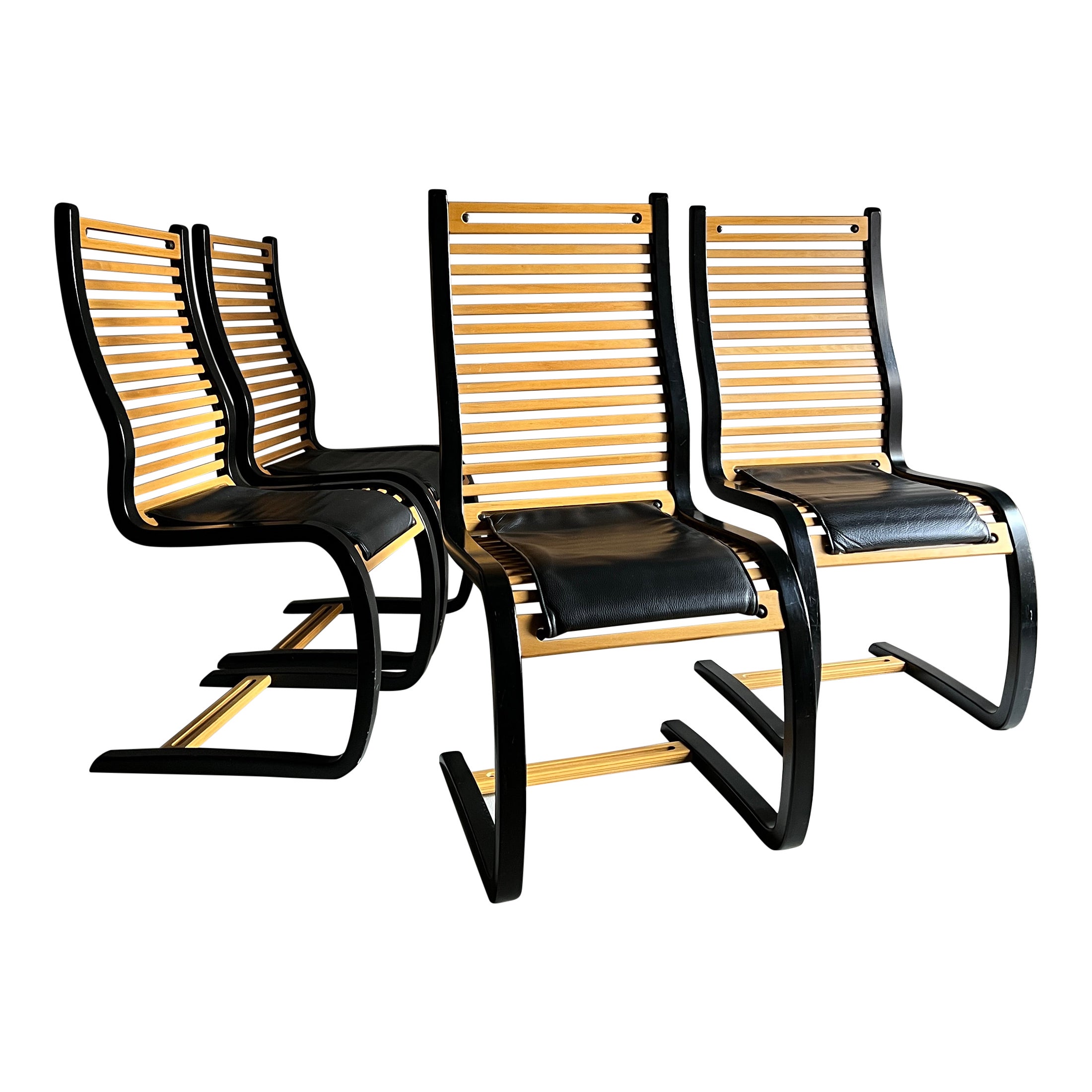 Postmodern Black Cantilevered Chairs by Terje Hope, Norway, 1980s, Set of 4 For Sale