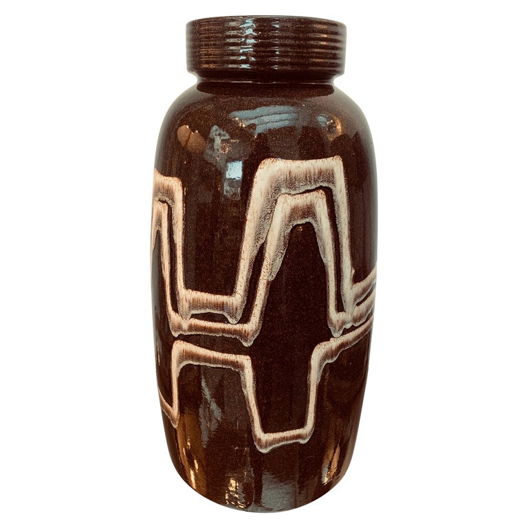 Large 1970s German Fat Lava Scheurich Ceramic Pottery Glazed Brown