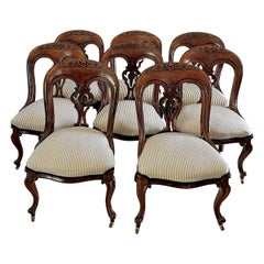Unusual Set of 8 Antique Victorian Quality Carved Mahogany Library/Dining Chairs