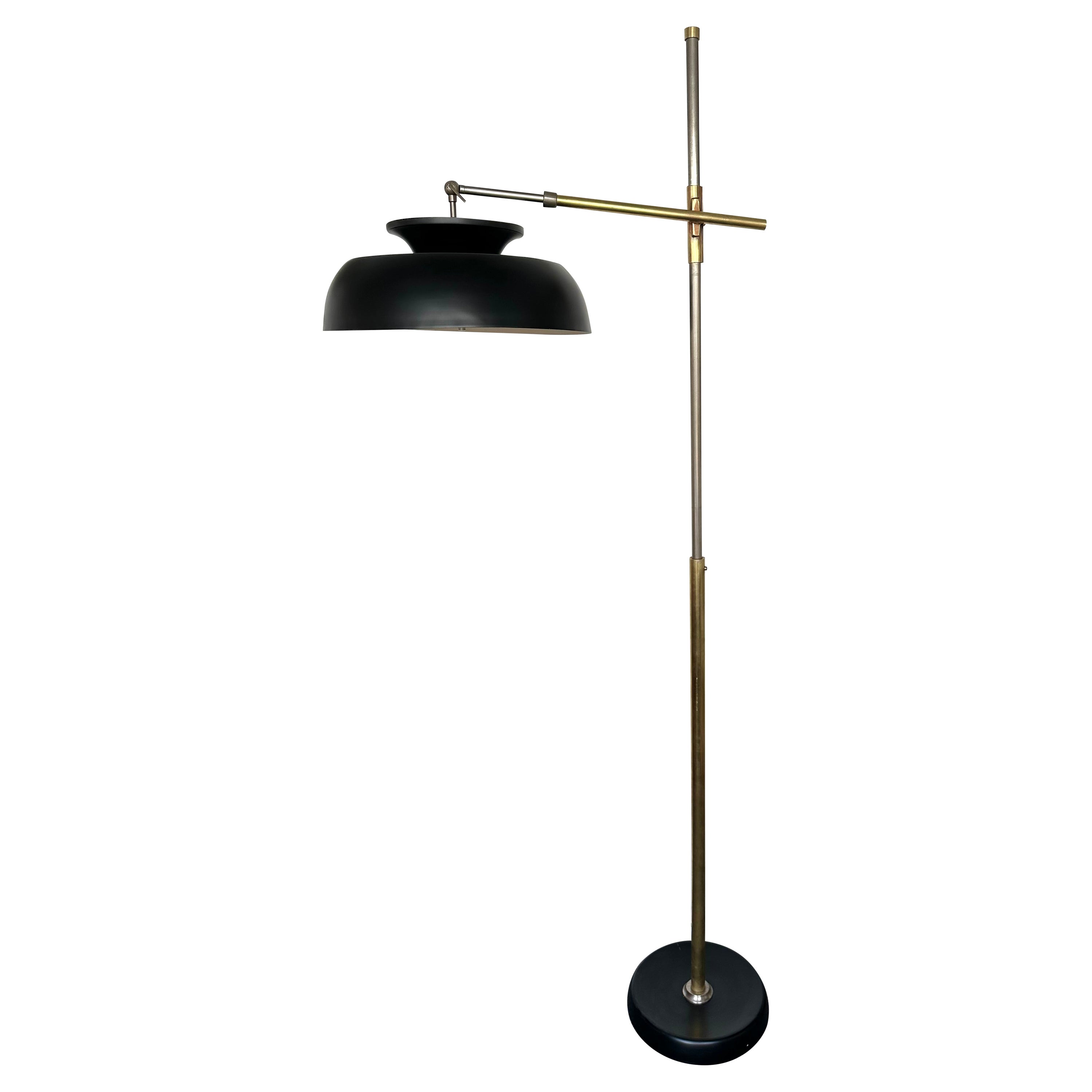 Mid-Century Modern Floor Lamp Brass Lacquered Metal by Lumi, Italy, 1950s For Sale