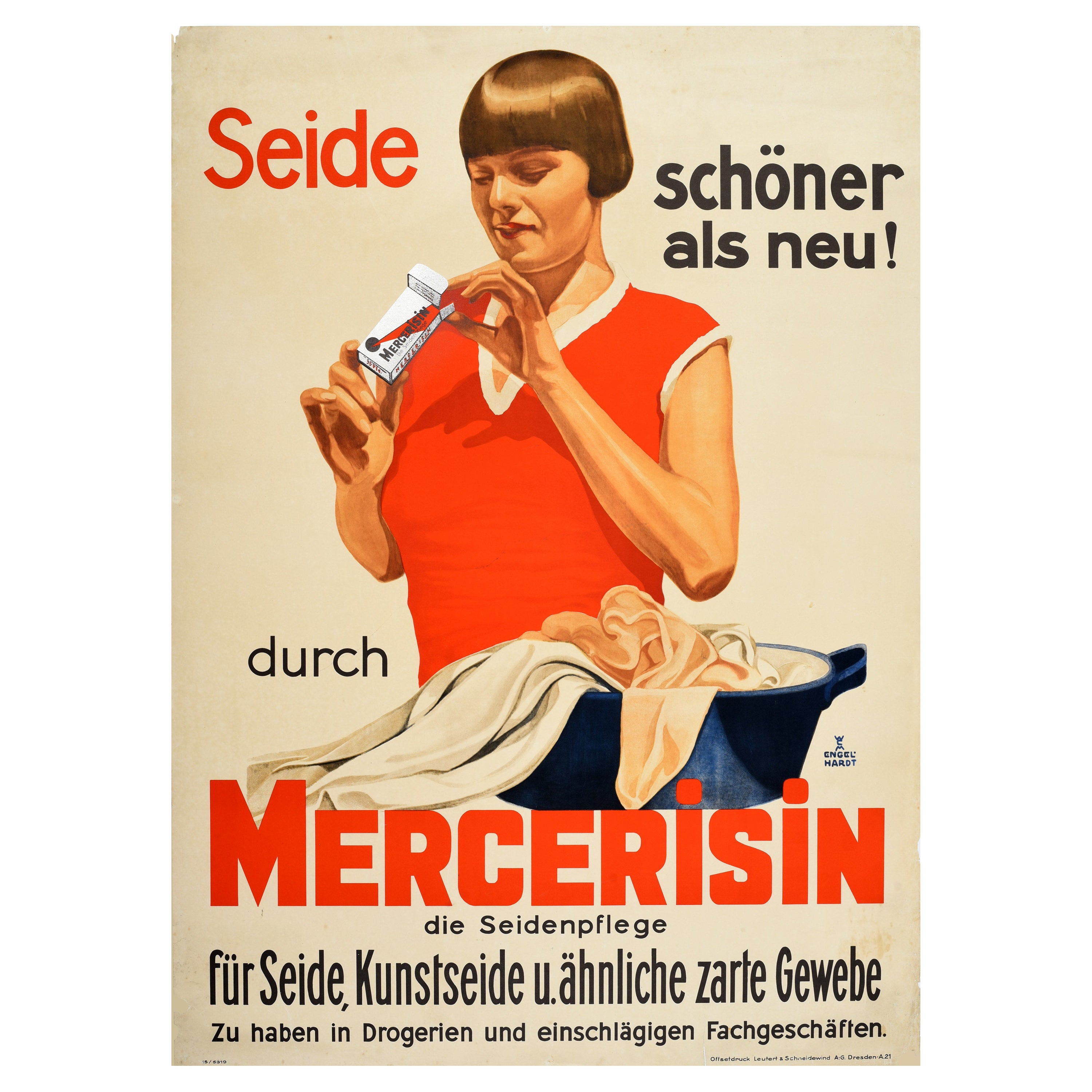 Original Antikes Werbeplakat Mercerisin, Seide, Pflege, Seife, Waschtisch, Design