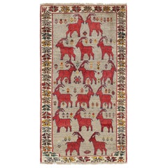 Tapis tribal persan vintage beige avec photos d'animaux rouges par Rug & Kilim