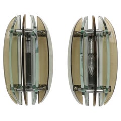 Wall Sconces in Colored Glass and Chrome from Veca, Italy, 1970s, Set of 2