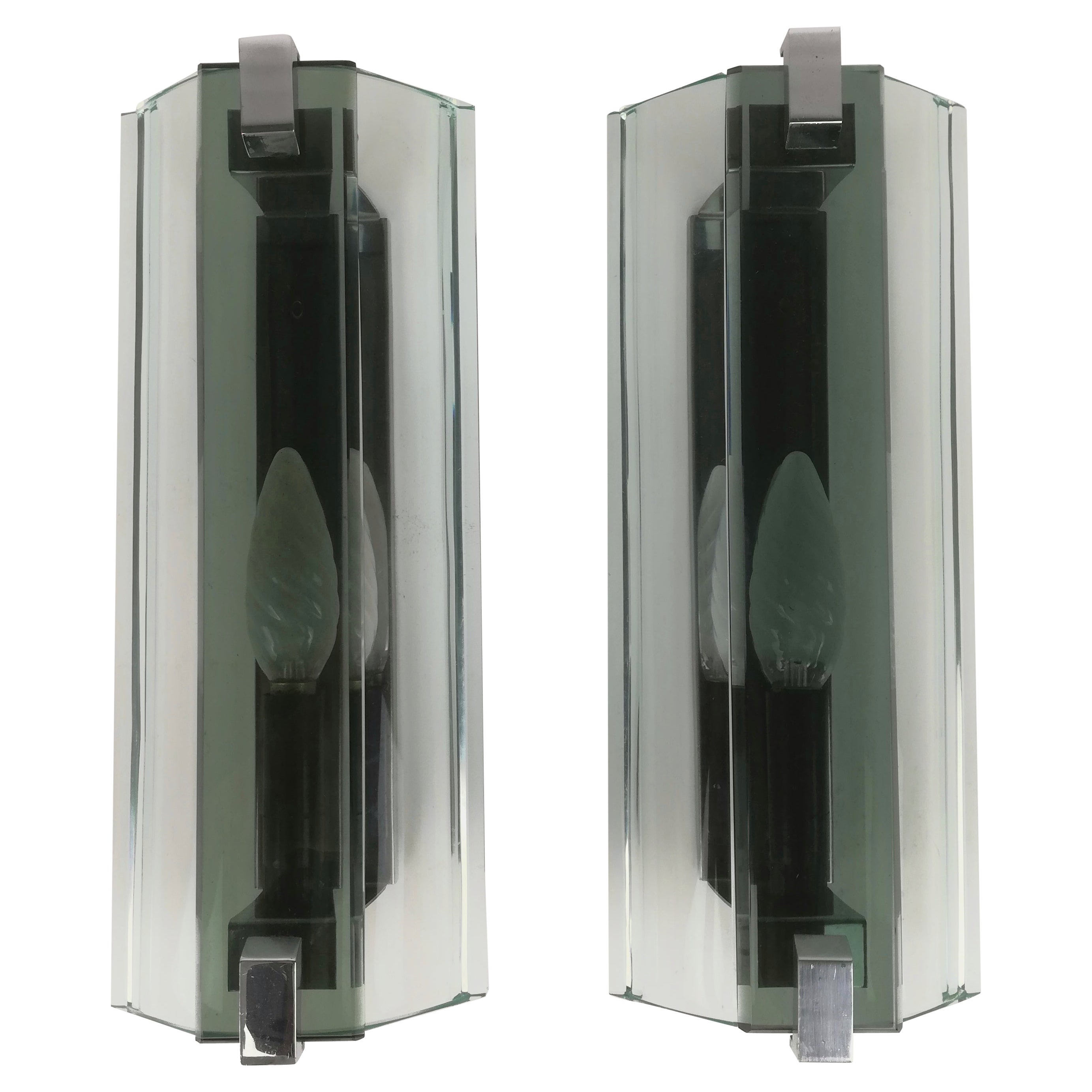 Mid-Century Glass Wall Sconces from Veca, Italy, 1970s, Set of 2