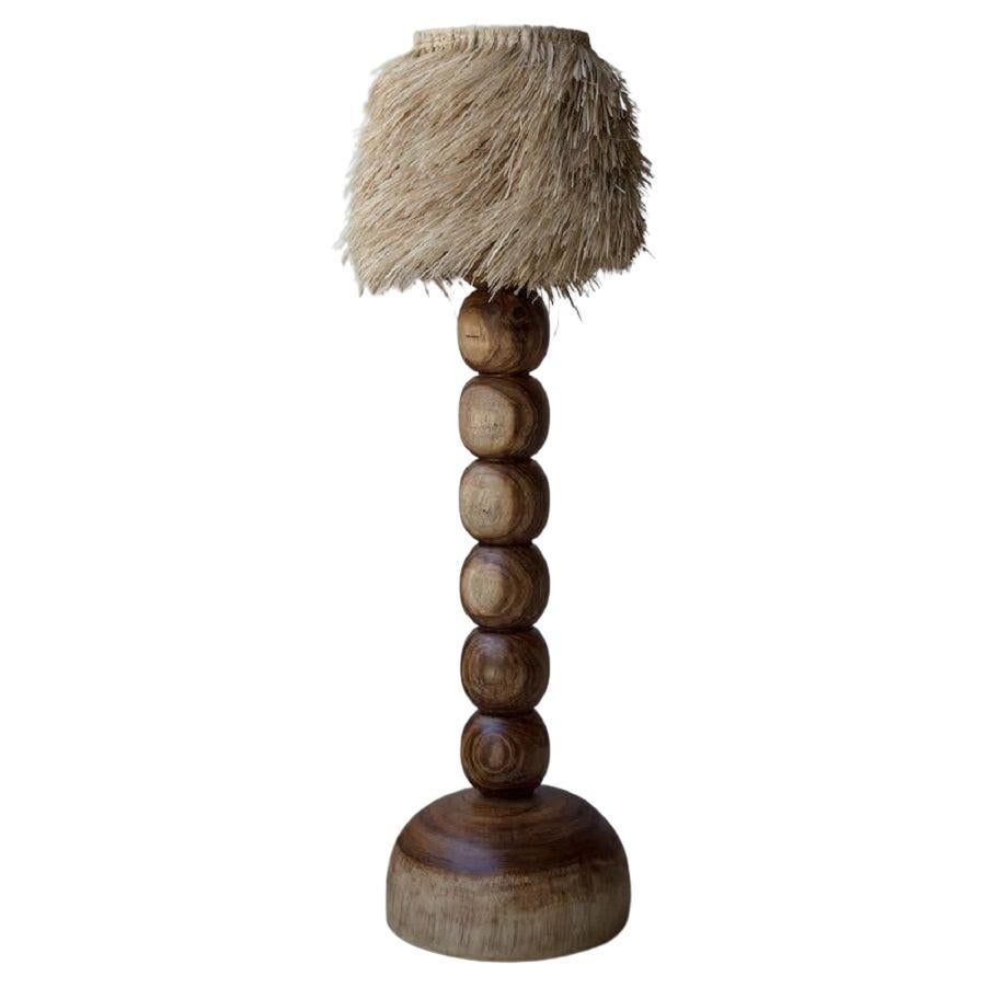 Small Natural Jabin Wood Floor Lamp with Palm Screen by Daniel Orozco For Sale